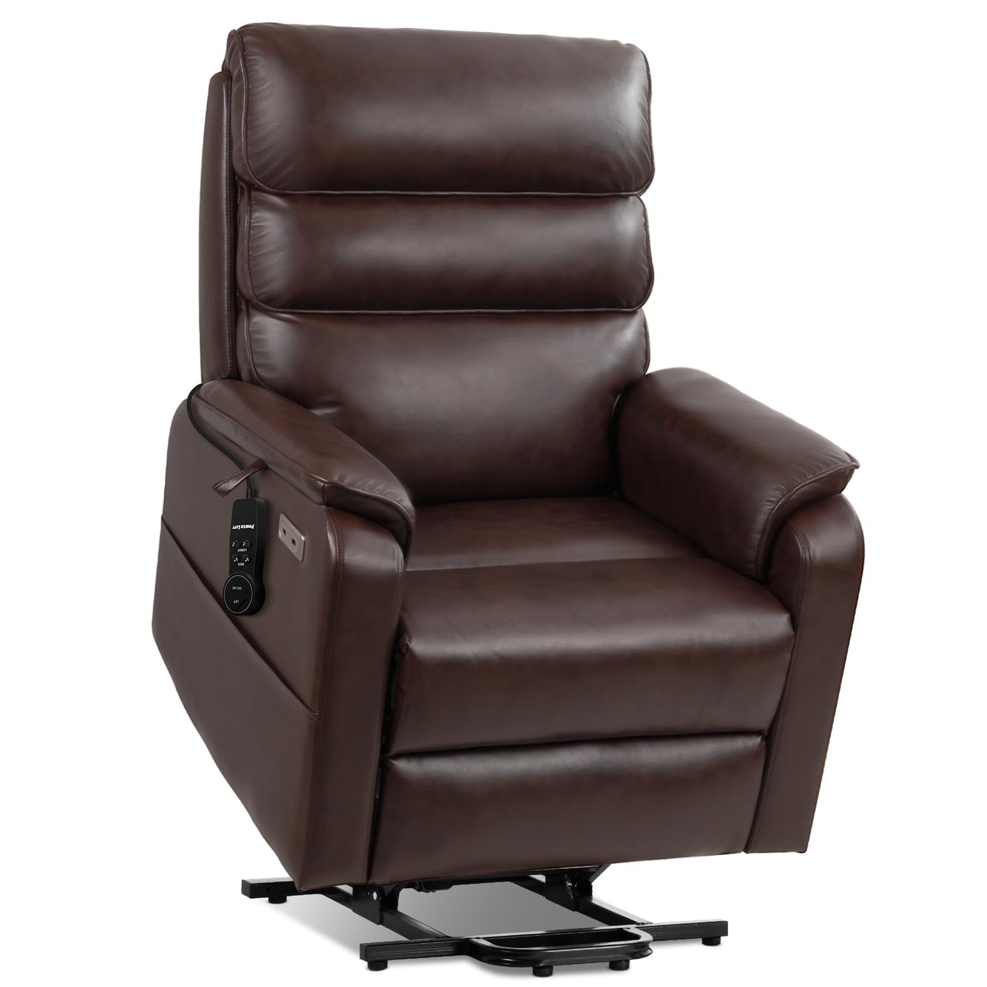 **Dual Motor Lay Flat Power Lift Recliner with Massage and Heat T6011 - Breathable Faux Leather