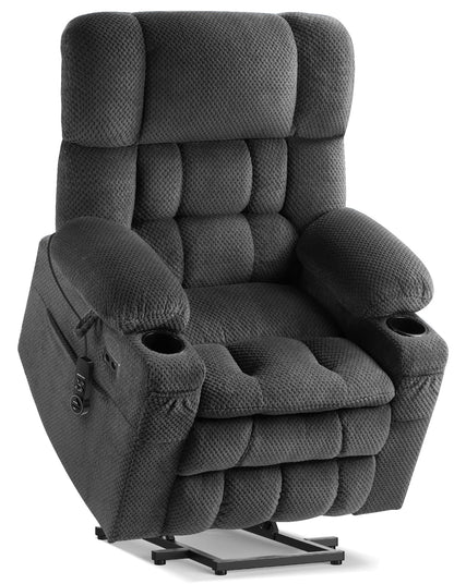 **Dual Motor Power Lift Chair Recliner T6015 - Plush Fabric, Dark Brown, Oversized