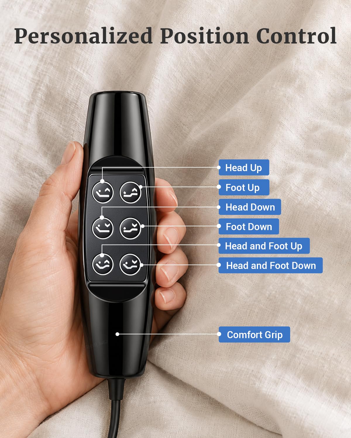 T100 six-button wired remote with independent and combined head and foot controls