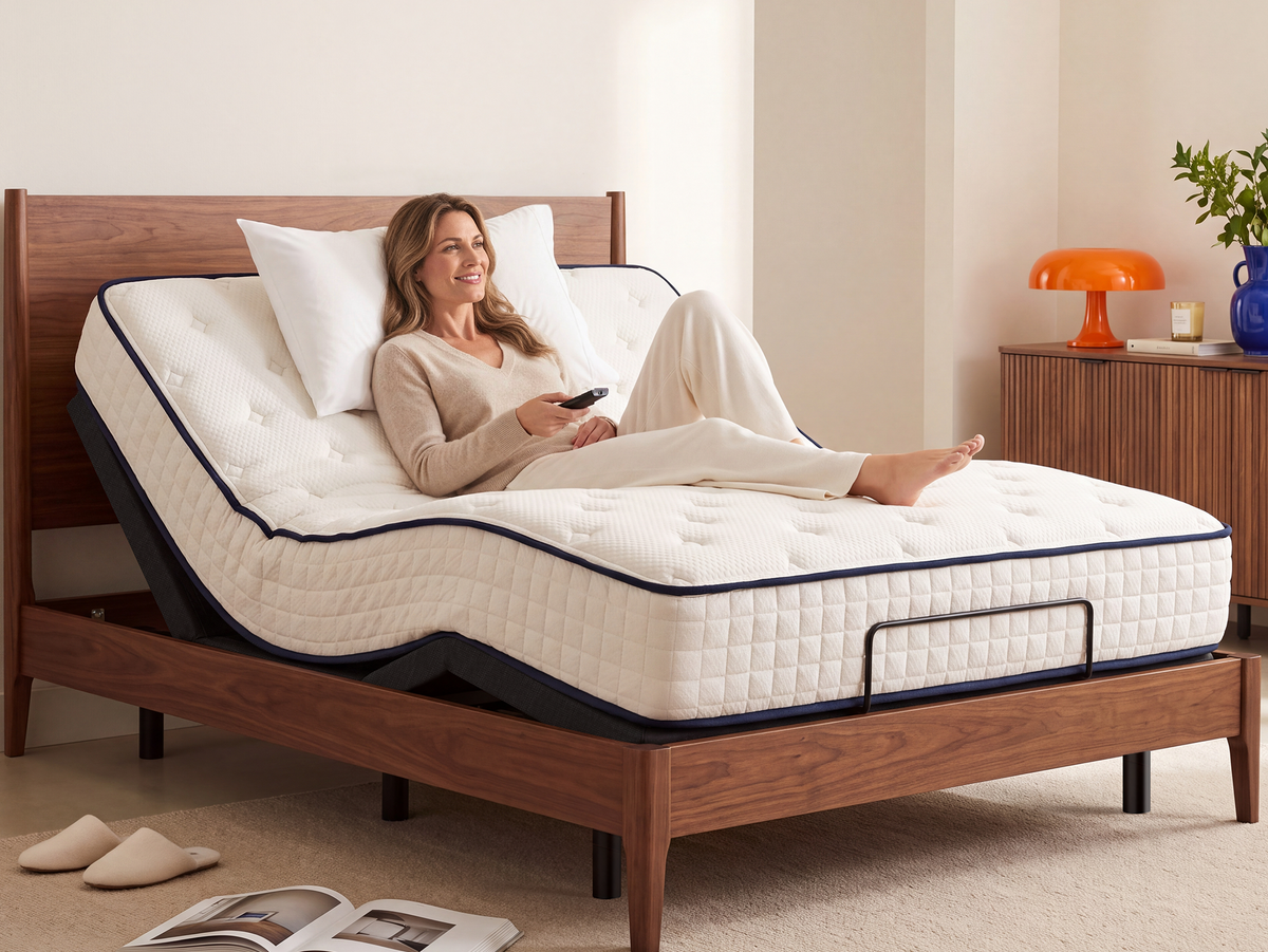 Couple resting on an adjustable bed