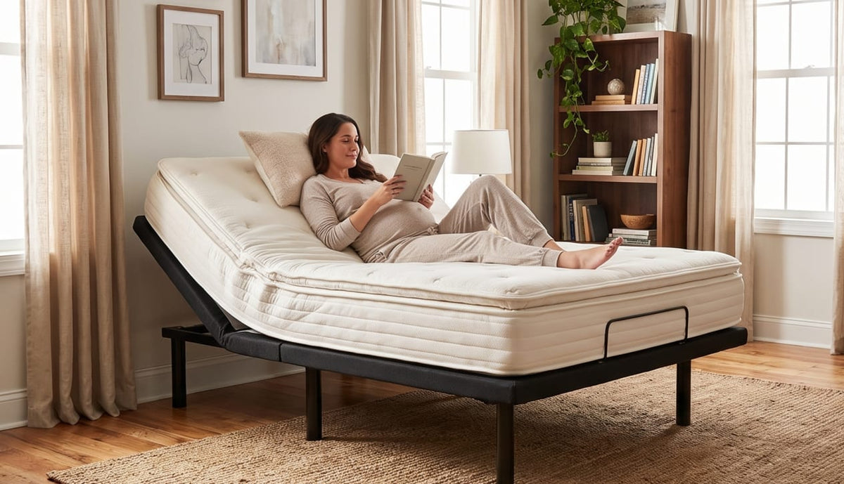 Woman resting on an adjustable bed