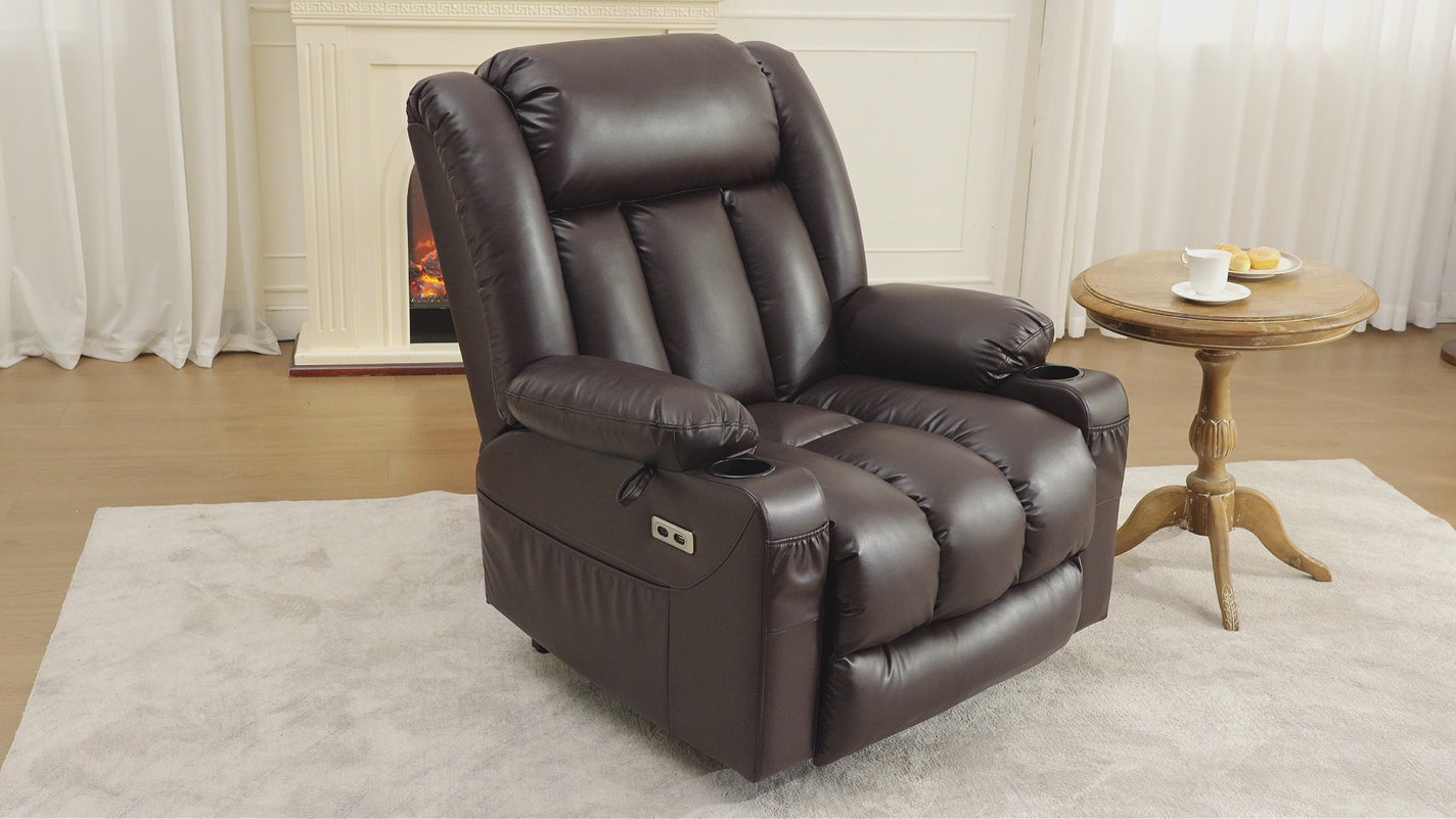 Dark brown 6010 recliner reclining to 175 degrees.
