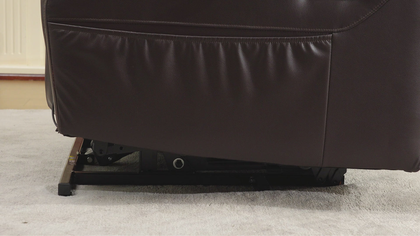 Dark brown 6010 recliner raising to standing position.