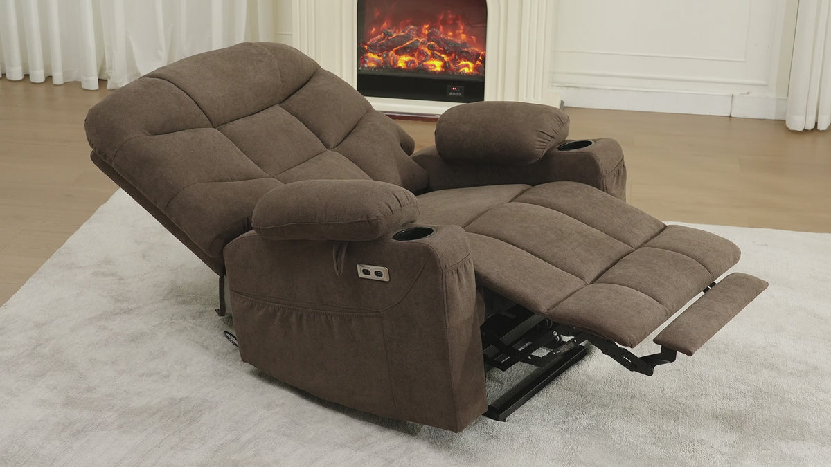 Brown 6012 recliner demonstrating vibration massage.