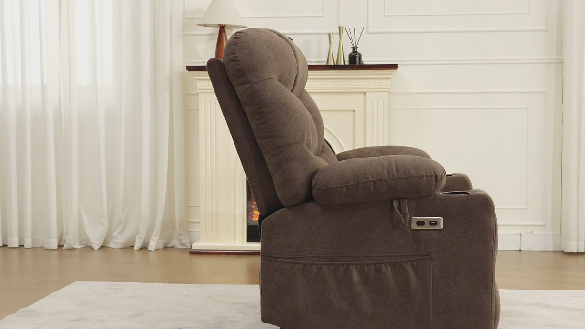 Brown 6012 recliner adjusting backrest and footrest.
